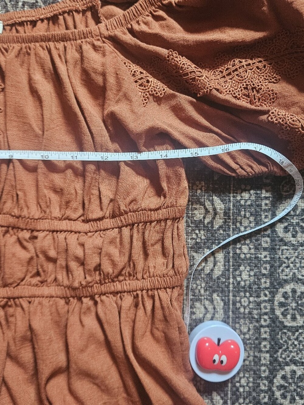 Rust Orange Puff-Sleeve Peplum Blouse Earthbound - Picture 3 of 7
